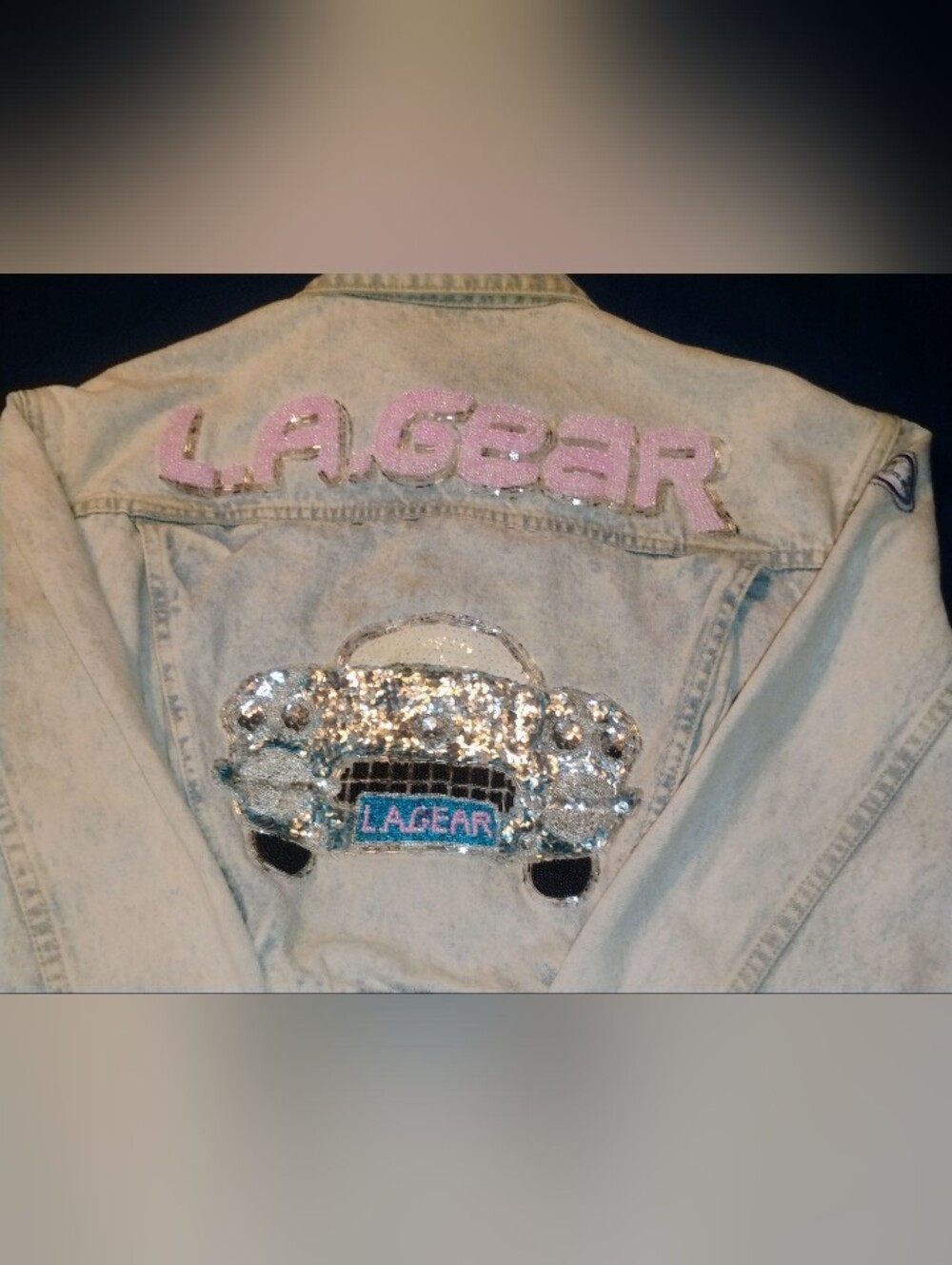 LA GEAR Light Wash Sequin Women's Denim Jacket - Pink & Silver Embellished
